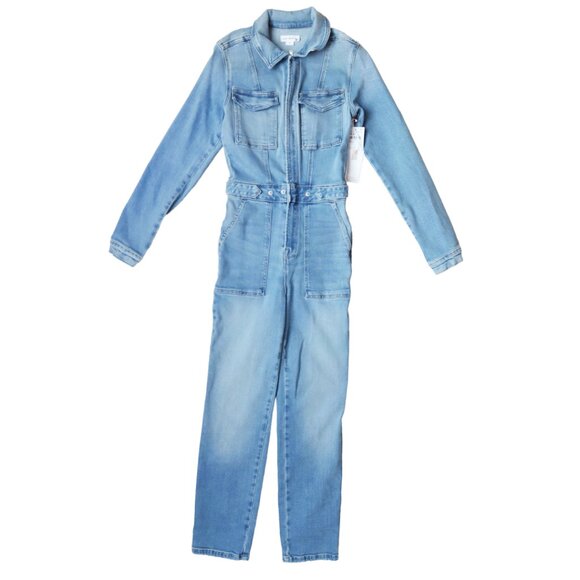 NWT GOOD AMERICAN Blue Washed FIT FOR SUCCESS Jeans Denim Stretch Jumpsuit 1 / S - Picture 4 of 7